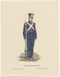 Belgisk bågskytt, 1830 Costume de la Garde Communale (titel på objekt) av Claudio Linati