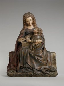 Jungfru och barn, ca 1415-17 (kalksten med färg och förgyllning) av Claus de Werve