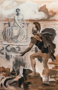 Achilles åberopar sin mor Thetis. Illustration av Clement Gontier (1876-1918) för Homeres "Iliaden" (Omero). Paris, Henri Laurens