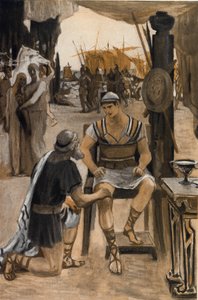 Priam rachete har Achilles kroppen av sin son (Hector). Illustration av Clement Gontier (1876-1918) för Homeres "Iliaden" (Omero). Paris, Henri Laurens