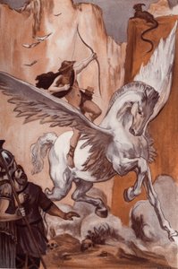 Bellerophons historia: Bellerophon på sin häst Pegase dödar Chimere. Illustration av Clement Gontier (1876-1918) för Homeres "Iliaden" (Omero). Paris, Henri Laurens