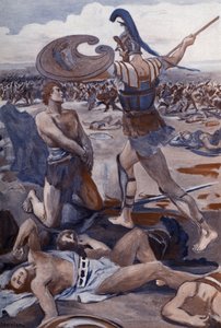 Patrocles död: Hector dödar Patrocles. Illustration av Clement Gontier (1876-1918) för Homeres "Iliaden" (Omero). Paris, Henri Laurens