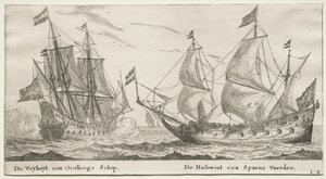 Olika fartyg och utsikter över Amsterdam (Verscheÿde Schepen en Gesichten van Amstelredam), del II: Friheten, en krigsman. Varghunden, ett spanskt fartyg