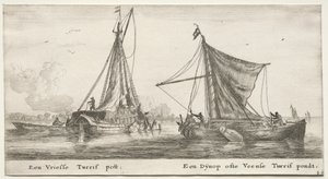 Olika fartyg och utsikter över Amsterdam (Verscheÿde Ships and Gesichten van Amstelredam), del II: En frisisk torvpråm. Dÿnop, nära Veensche Peat Pond av Clement de Jonghe