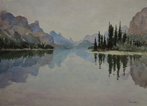 Maligne Lake, mot kvällen IMG_2026, 2016 (akvarell)