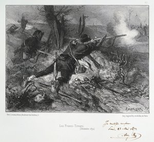 Fransk-preussiska kriget 1870-1871: Franska gevärsmän. Från en serie litografier av Clement August Andrieux om Gardes Nationales.
