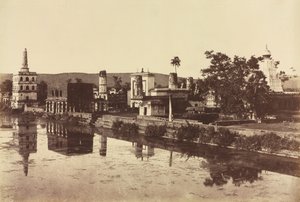 Tank och tempel vid Bunshunkuree, ca. 1857. av Col. Thomas Biggs