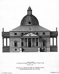 Förhöjning av Mereworth Castle, graverad av H. Hulsbergh, ca 1722-24