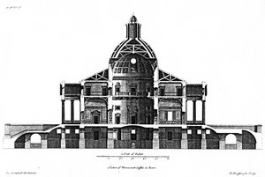 Sektion av Mereworth Castle i Kent, graverad av H. Hulsbergh, c.1722-24