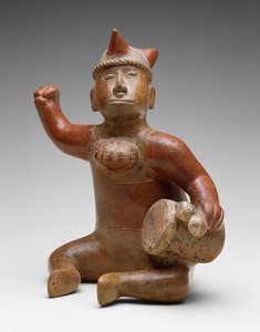 Sittande musiker, Mexiko, 100 BC-AD 300 (lergods med bikrom slipmålning)