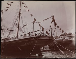 S.S. "Umbria" vid bryggan, ca 1897 (s/v foto) av Company Byron