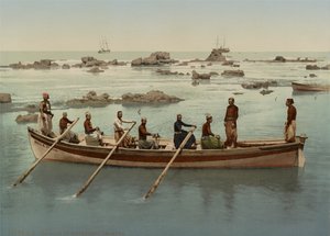 Båtsmän, Jaffa, Israel, ca 1890-1906 (fotokromtryck) av Company Photoglob