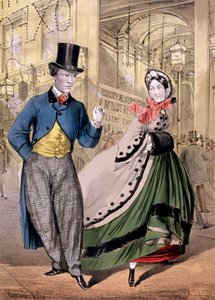 En dam och en gentleman vid ingången till Oxford Music Hall, Oxford St, Westminster, c1860 av Concanen and Lee