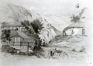 Bergers hus, Valparaiso, 1834 (penna och wc på papper) (bw foto)