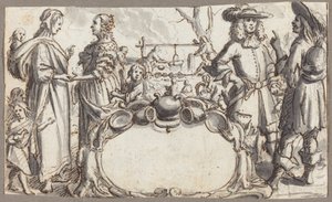 Allegory of Poverty and Wealth (penna och brunt bläck med grå lav på liggande papper) av Conrad Meyer