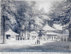 Tillvägagångssättet vid helgedomarna i Nikko. (akvarell)