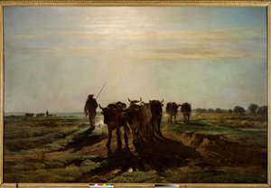 Oxarna går till plöjning, morgoneffekt Målning av Constant Troyon (1810-1865) 1855 Sön. 2,6x4 m Paris, Musee d