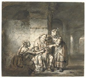 Lot och hans döttrar (1 Mosebok 19:33) (svart och röd krita, penna och brunt bläck) av Constantin Daniel van Renesse