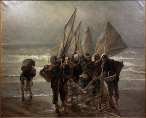 Räkfiskar vid Mariakerke av Constantin Emile Meunier