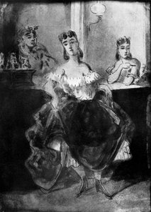 Kvinna som dansar framför en disk, 1800-talet, 1930. av Constantin Guys