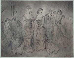 Inomhusbild från ett bordell, kvinnor och män, omkring 1875