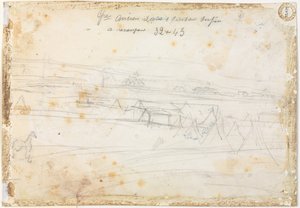 War Encampment Scene verso, 1800-talet. av Constantin Guys