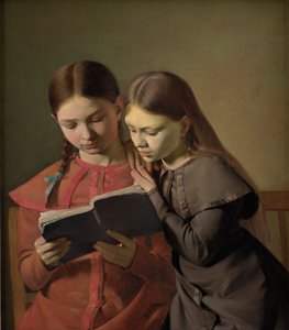 Konstnärens systrar Signe och Henriette läser en bok, 1826