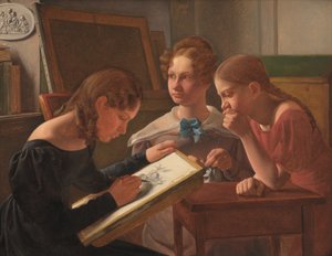Tre unga flickor. Konstnärens systrar: Alvilde, Ida och Henriette av Constantin Hansen