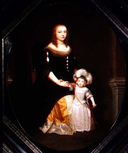 En mor och dotter i en interiör av Constantin Netscher