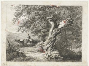 Landskap med kala träd och herde av Constantinus Cornelis Huysmans
