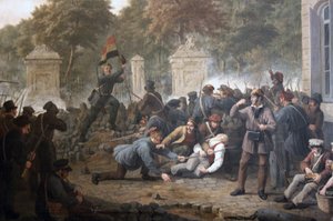 Revolutionär barrikad mot parken i Bryssel under striderna mellan belgiska rebeller och holländska styrkor 1830 av Constantinus Fidelio Coene