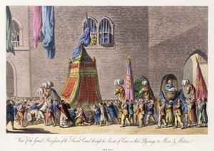 Utsikt över den heliga kamelens stora procession genom Kairos gator på deras pilgrimsfärd till Mecka och Medina