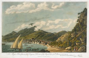 Utsikt över bukten och staden Saint Pierre (Martinique). Litografi (42,3x56 cm) av Cooper Willyams (1762-1816)