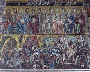 Helvete, detalj av den sista domen från valvet ovanför absiden, 1225 mosaik