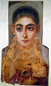 Koptisk konst: ung kvinna kallad "The Europeenne"" Fayoum (Fayum) (cirka 160 e.Kr.) Målning av vax på trä. Paris, Louvren