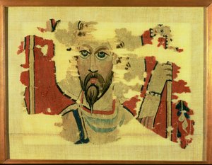 Vävd hängning föreställande huvudet av St. Theodore, från Akhmim, Egypten, ca 500-600 (ulltapet)