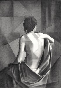 Geometrisk draperad figur av Corné Akkers