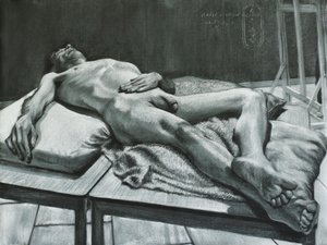 Liggande manlig akt av Corné Akkers