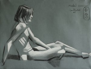 Studiemodell sittande av Corné Akkers
