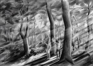 Figurer i den solbelysta skogen