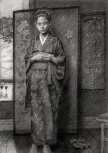 Den eftertänksamma pojken i kimono av Corné Akkers