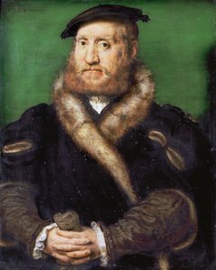 Renässans: Porträtt av en skäggig man med päls av Corneille de Lyon (1500/10-1575)