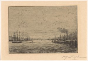 Utsikt över Maas nära Rotterdam av Cornelia Christina Johanna van Trigt Hoevenaar (signed by artist)