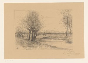 Äng med pillar I Zeeland (titel på objekt) av Cornelia Christina Johanna van Trigt Hoevenaar (signed by artist)