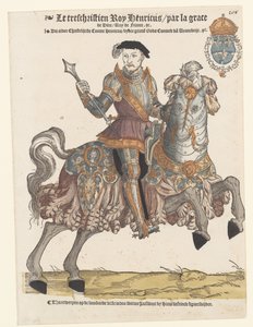 Porträtt av Henrik II av Frankrike i rustning till häst, till höger av Cornelis Anthonisz. (manner of)
