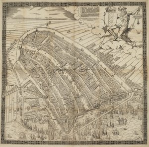 Tyska: Die berühmte Handelsstadt Amsterdam
Nederländska: De vermaerde koopstadt van Amstelredam