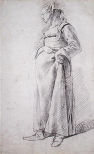A Standing Peasant Woman (svart krita på papper)