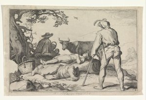 Veehoeders Fyra pastorala scener (serietitel) Fritidsnöjen (serietitel) av Cornelis Bloemaert (II) (possibly)