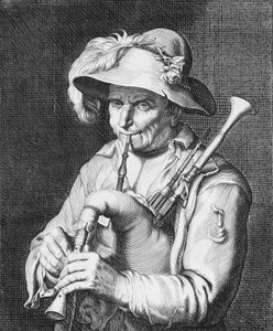 Man som spelar säckpipa, 1600-talet.