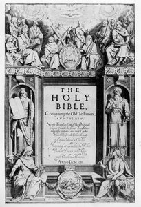 Frontispice till "The Holy Bible", utgiven av Robert Barker, 1611.